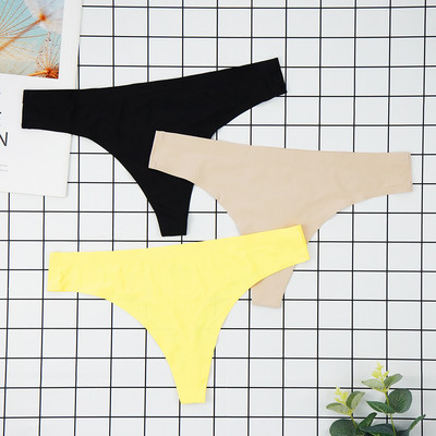 Chiloți sexy tanga Femei Lenjerie de corp fără cusături Sport T-back din mătase moale de gheață Set chiloți pentru fete cu talie joasă 3 buc/lot Mărime S-XL