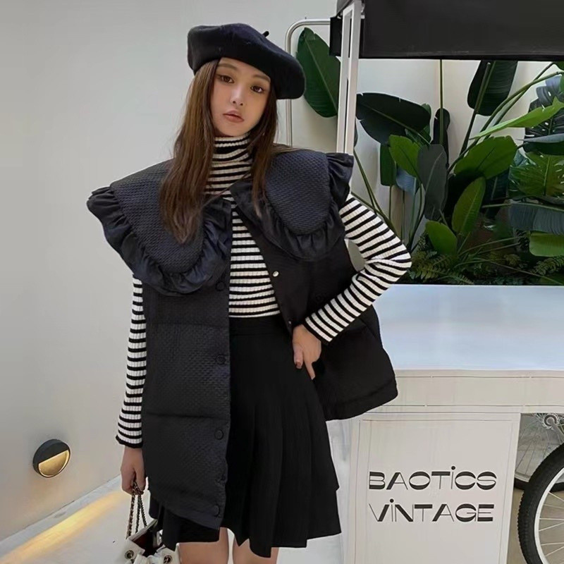 Rudens un ziemas brīva kokvilnas veste sieviešu lotosa lapu lelles apkakle Studentu jauka veste