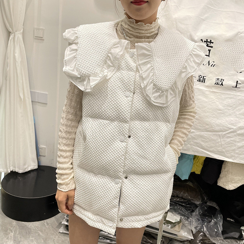 Rudens un ziemas brīva kokvilnas veste sieviešu lotosa lapu lelles apkakle Studentu jauka veste