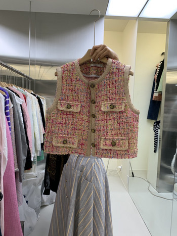 Νέο άρωμα φθινοπωρινού outwear ρετρό κοντό αμάνικο πλεκτό γιλέκο Γυναικείο γιλέκο με ένα κουμπί