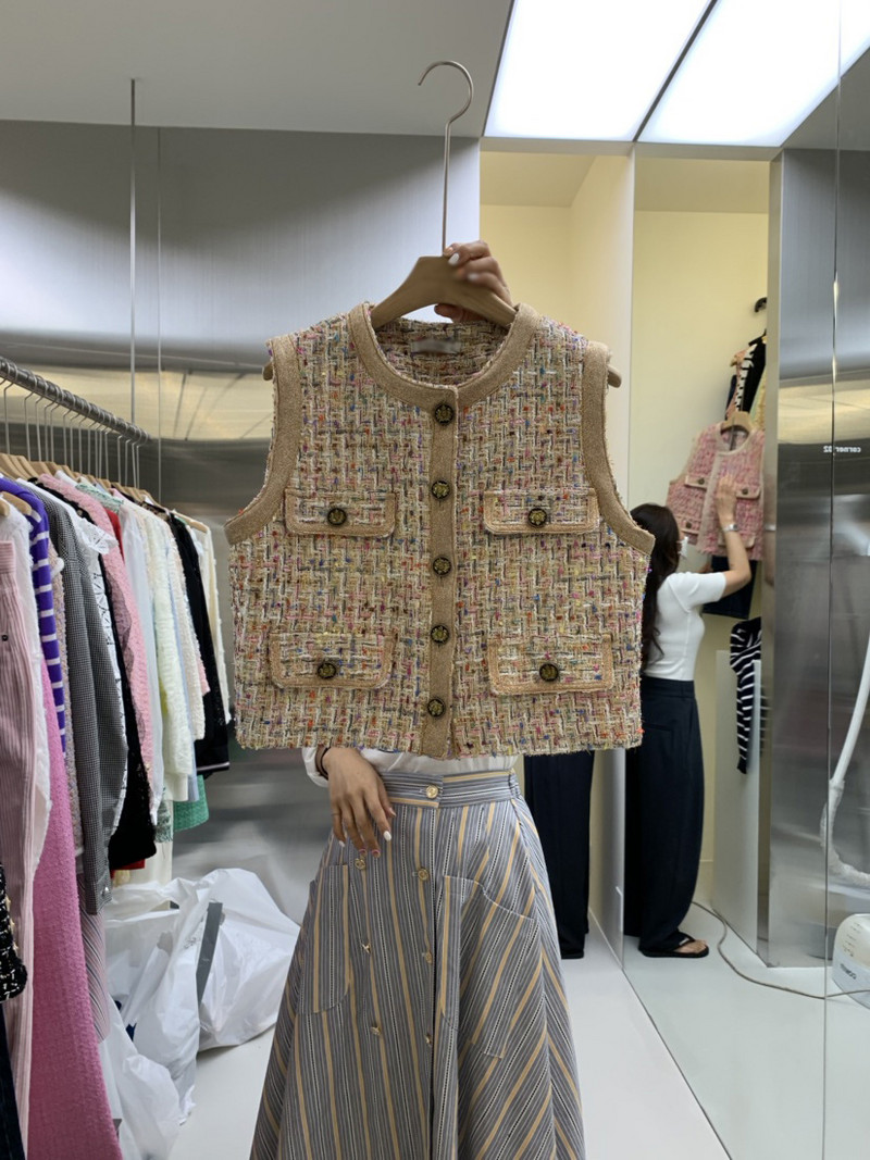 Nová jesenná vesta s vôňou retro krátkych rukávov, pletená vesta s jedným gombíkom