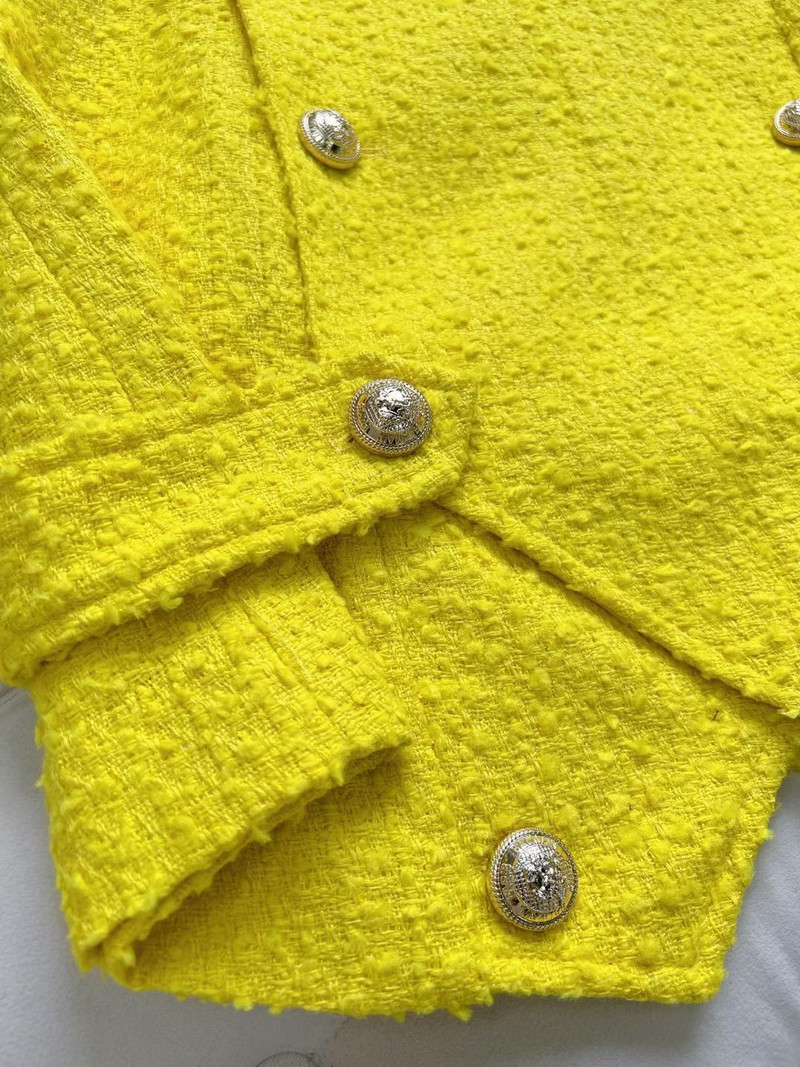 Vestă scurtă parfumată Vara 2023 Jachetă galbenă fără mâneci din Tweed metal cu două piept pentru femei
