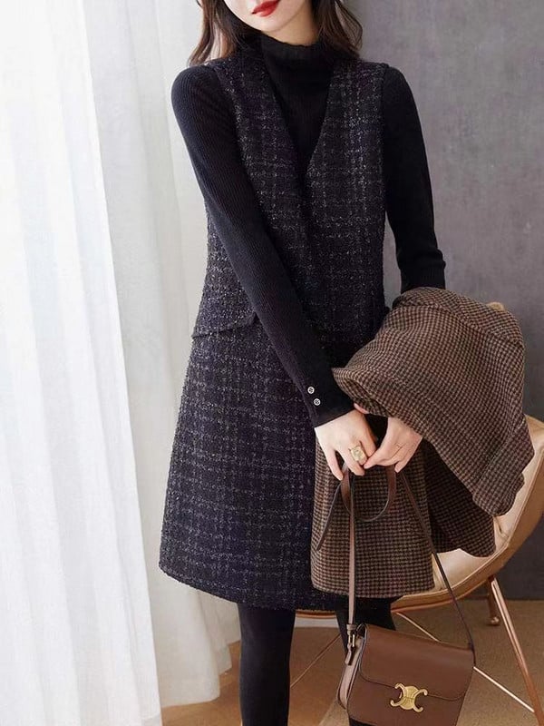 Toamna 2022, rochii cu decolteu în V, cu lungime mijlocie, fără mâneci, cu decolteu în V, rochii coreeane șic elegante, rochie de înaltă calitate