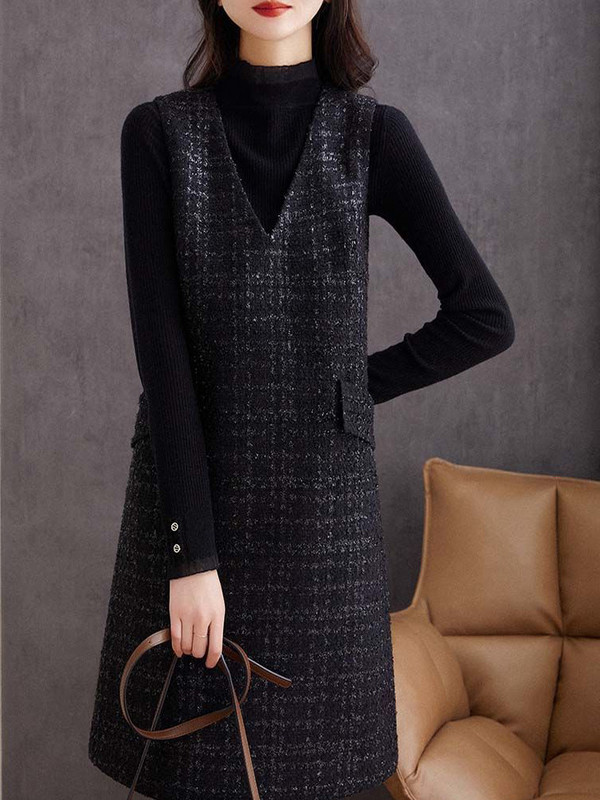 Toamna 2022, rochii cu decolteu în V, cu lungime mijlocie, fără mâneci, cu decolteu în V, rochii coreeane șic elegante, rochie de înaltă calitate