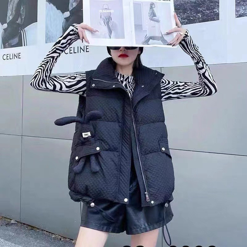 Vestă agățată de iepuraș de toamnă iarnă 2022 pentru femei, cu guler scurt, vestă caldă pentru student