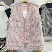 Prsluk od tvida s kićankama s jednorednim kopčanjem i V-izrezom Ženska proljeće ljeto Nova jakna s prslukom