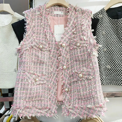 Prsluk od tvida s kićankama s jednorednim kopčanjem i V-izrezom Ženska proljeće ljeto Nova jakna s prslukom