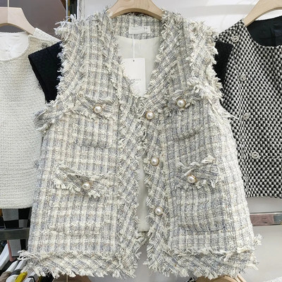 Prsluk od tvida s kićankama s jednorednim kopčanjem i V-izrezom Ženska proljeće ljeto Nova jakna s prslukom