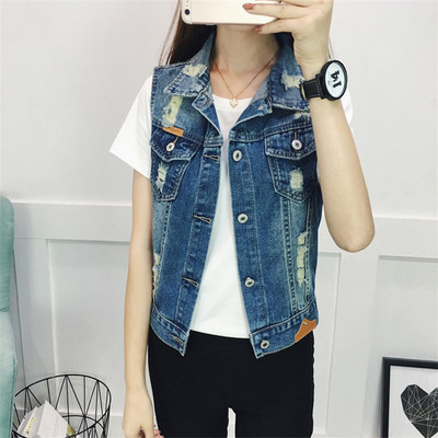 Pavasario rudens džinsinė liemenė, moteriški drabužiai 2023 m. Nauji vintažiniai skylutėliai be rankovių džinsinė liemenė trumpa striukė Moteriški viršutiniai drabužiai 4XL 5XL 6XL