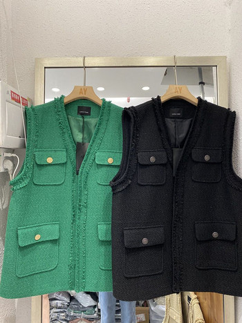 Μυρωδάτο γυναικείο παλτό τουίντ γιλέκο 2022 Φθινοπωρινό Νέο Γυναικείο Πράσινο Μαύρο Χακί Γιλέκο