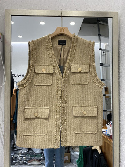 Mirisni prsluk od tvida, ženski, novi, jesen 2022., ženski zeleni, crni kaki prsluk s V-izrezom