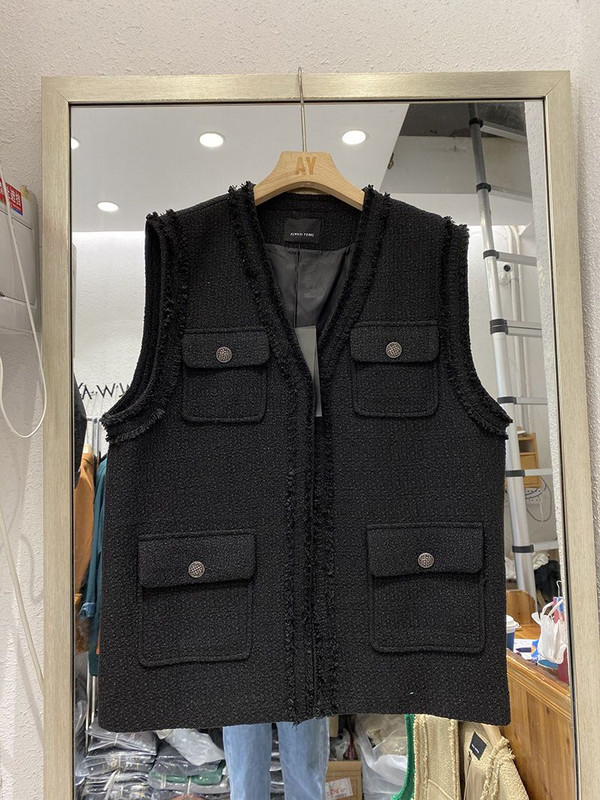 Mirisni prsluk od tvida, ženski, novi, jesen 2022., ženski zeleni, crni kaki prsluk s V-izrezom