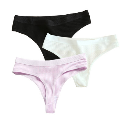 Bešavne ženske rebraste pamučne tange od 3 komada, jednostavne ženske bikini gaćice s niskim strukom, donje rublje za sportske djevojke, veličina M-XXL