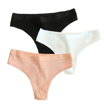 Bešavne ženske rebraste pamučne tange od 3 komada, jednostavne ženske bikini gaćice s niskim strukom, donje rublje za sportske djevojke, veličina M-XXL