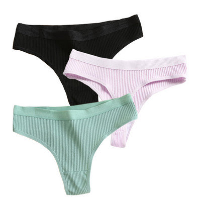 Bešavne ženske rebraste pamučne tange od 3 komada, jednostavne ženske bikini gaćice s niskim strukom, donje rublje za sportske djevojke, veličina M-XXL