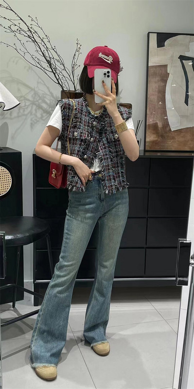 Toamnă Nouă vestă parfumată damă în carouri țesut populară vestă de modă