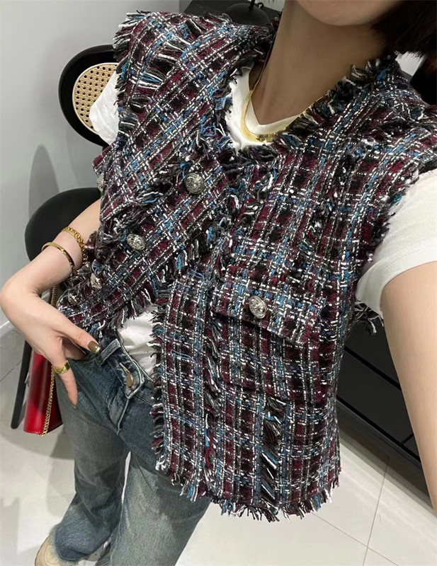 Toamnă Nouă vestă parfumată damă în carouri țesut populară vestă de modă