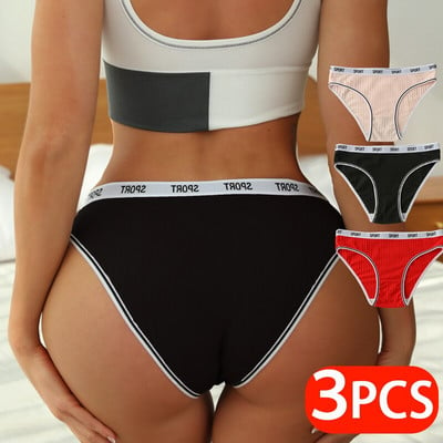 3 bucăți de vară pentru femei din bumbac, confortabil, talie joasă, lenjerie de culoare solidă, slip pentru dama, chiloți sexy de modă pentru femei