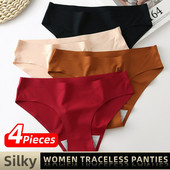 4 piese femei Chiloți fără urme Slip Lenjerie de corp Roz Negru Roșu Kaki L XL 2XL Talie joasă Ice Silky Smooth Feeling