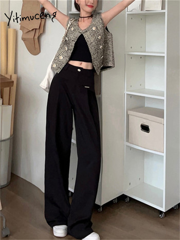 Yitimuceng καρό γιλέκο για γυναίκες φθινόπωρο 2023 Νέα μόδα vintage αμάνικο φαρδύ σακάκι Chic casual διπλό παλτό O λαιμόκοψης