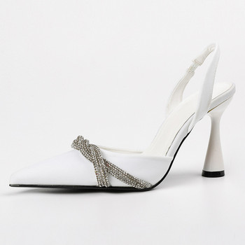 Маркови обувки Дамски помпи Дамски сандали с кристали Високи токчета Бели секси обувки с остри пръсти Абитуриентски сватбени обувки Дамски