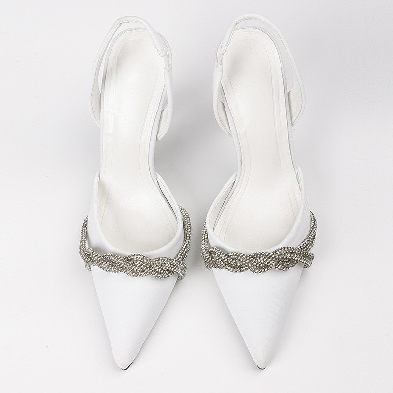 Pantofi de marcă Pompe pentru femei Sandale cu strasuri pentru femei Tocuri înalte Pantofi albi sexy, cu vârf ascuțit, pantofi de nuntă de bal de absolvire pentru femei