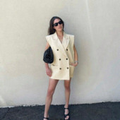 Naiste ülikonnavest, kahe rinnaga revääriga varrukateta jakid, elegantsed vabad ostureisipidu Chalecos