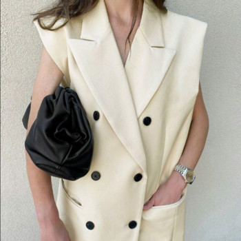 Γυναικείο κοστούμι γιλέκο διπλό στήθος αμάνικο μπουφάν Κομψό χαλαρό Shopping Travel Party Chalecos