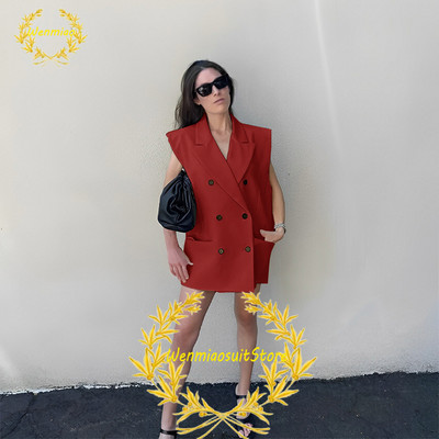 Naiste ülikonnavest, kahe rinnaga revääriga varrukateta jakid, elegantsed vabad ostureisipidu Chalecos