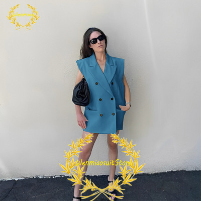 Naiste ülikonnavest, kahe rinnaga revääriga varrukateta jakid, elegantsed vabad ostureisipidu Chalecos