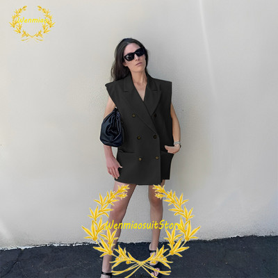 Naiste ülikonnavest, kahe rinnaga revääriga varrukateta jakid, elegantsed vabad ostureisipidu Chalecos