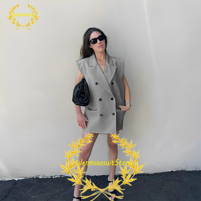 Naiste ülikonnavest, kahe rinnaga revääriga varrukateta jakid, elegantsed vabad ostureisipidu Chalecos