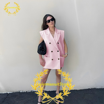 Naiste ülikonnavest, kahe rinnaga revääriga varrukateta jakid, elegantsed vabad ostureisipidu Chalecos