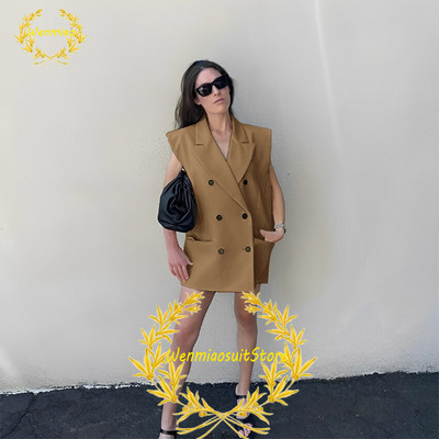 Naiste ülikonnavest, kahe rinnaga revääriga varrukateta jakid, elegantsed vabad ostureisipidu Chalecos