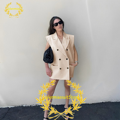 Naiste ülikonnavest, kahe rinnaga revääriga varrukateta jakid, elegantsed vabad ostureisipidu Chalecos