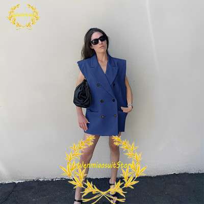 Naiste ülikonnavest, kahe rinnaga revääriga varrukateta jakid, elegantsed vabad ostureisipidu Chalecos