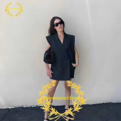 Naiste ülikonnavest, kahe rinnaga revääriga varrukateta jakid, elegantsed vabad ostureisipidu Chalecos