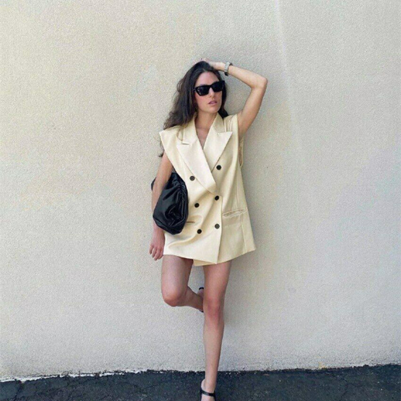 Naiste ülikonnavest, kahe rinnaga revääriga varrukateta jakid, elegantsed vabad ostureisipidu Chalecos