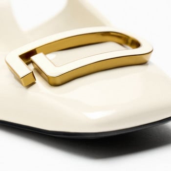 TRAF Дамски модерни офис сватбени метални обувки с превръзка на висок ток Бял блоков ток Пролет Лято 2023 г. Помпи на ток Дамски високи токчета