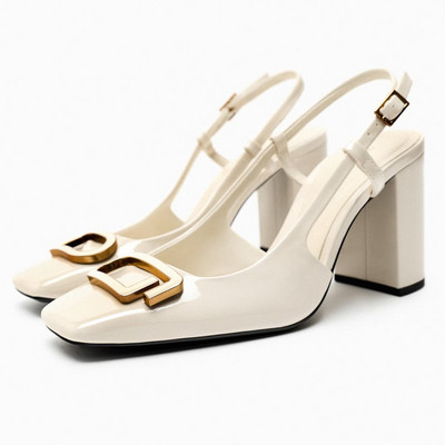 TRAF Femei Moderne Birou Nuntă Metal Slingback Tocuri înalte Toc bloc alb Primăvară Vară 2023 Pompe cu toc Femeie Tocuri groase