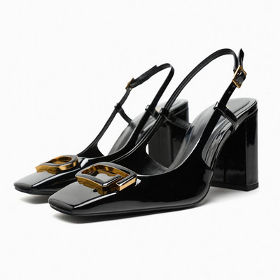 TRAF Femei Moderne Birou Nuntă Metal Slingback Tocuri înalte Toc bloc alb Primăvară Vară 2023 Pompe cu toc Femeie Tocuri groase