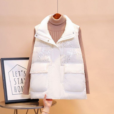 Vestă din bumbac pentru femei, iarnă 2022, noua modă, cu cusături, vestă cu guler vertical