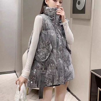 2023 Fashion Sequins Βαμβακερό πουπουλένιο γυναικείο γιλέκο Παχύ χειμερινό αμάνικο μπουφάν Γυναικείο αντιανεμικό ζεστό γιλέκο για γυναίκες