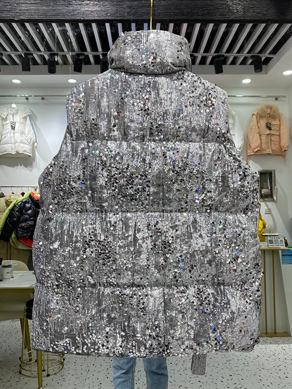 2023 m. madingi blizgučiai, medvilniniai pūkai, moteriška liemenė, stora žieminė striukė be rankovių, moteriška, atspari vėjui, šilta liemenė moterims