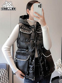 GRELLER Veste noi de iarnă cu glugă, la modă pentru femei, cu șnur perlat, elegante, toamnă iarnă, veste scurte, vestă pentru femei