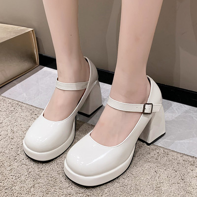 Pompe cu platformă albă pentru femei Tocuri super înalte Curea cu cataramă Pantofi Mary Jane pentru femeie gotici Pantofi de petrecere cu toc gros Tocuri groase