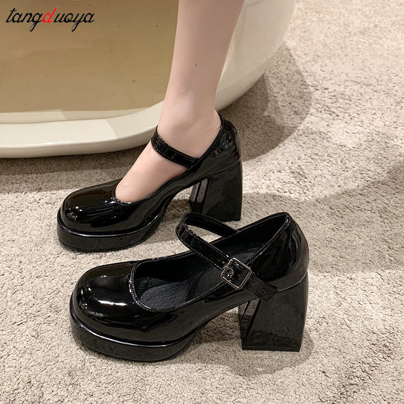 Pompe cu platformă albă pentru femei Tocuri super înalte Curea cu cataramă Pantofi Mary Jane pentru femeie gotici Pantofi de petrecere cu toc gros Tocuri groase