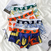 Bărbați Homewear Pantaloni scurți Chiloți Boxeri cu talie joasă Chiloți fără cusături imprimați din mătase de gheață Lenjerie de corp respirabilă Lenjerie elastică pentru bărbați