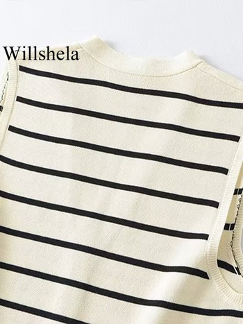 Willshela Γυναικεία μόδα Argyle καρό μονόστηθο πλεκτό γιλέκο Vintage γυναικεία κομψά γυναικεία μανίκια με λαιμόκοψη