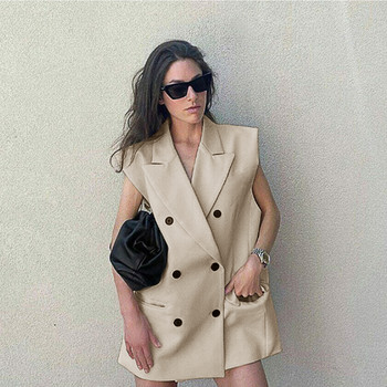 Γυναικείο κοστούμι γιλέκο διπλό πέτο αμάνικο μπουφάν Κομψό χαλαρό Shopping Travel Party Casual Fashion Design